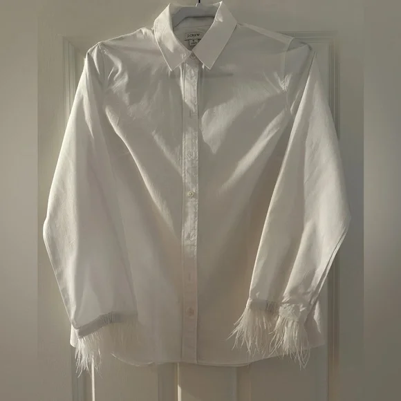J. Crew Factory White Button Down feather shirt top HOT ITEM - Picture 3 of 7